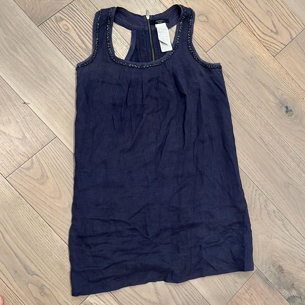 MaxMara Navy Sleeveless Linen Blend Tank Dress